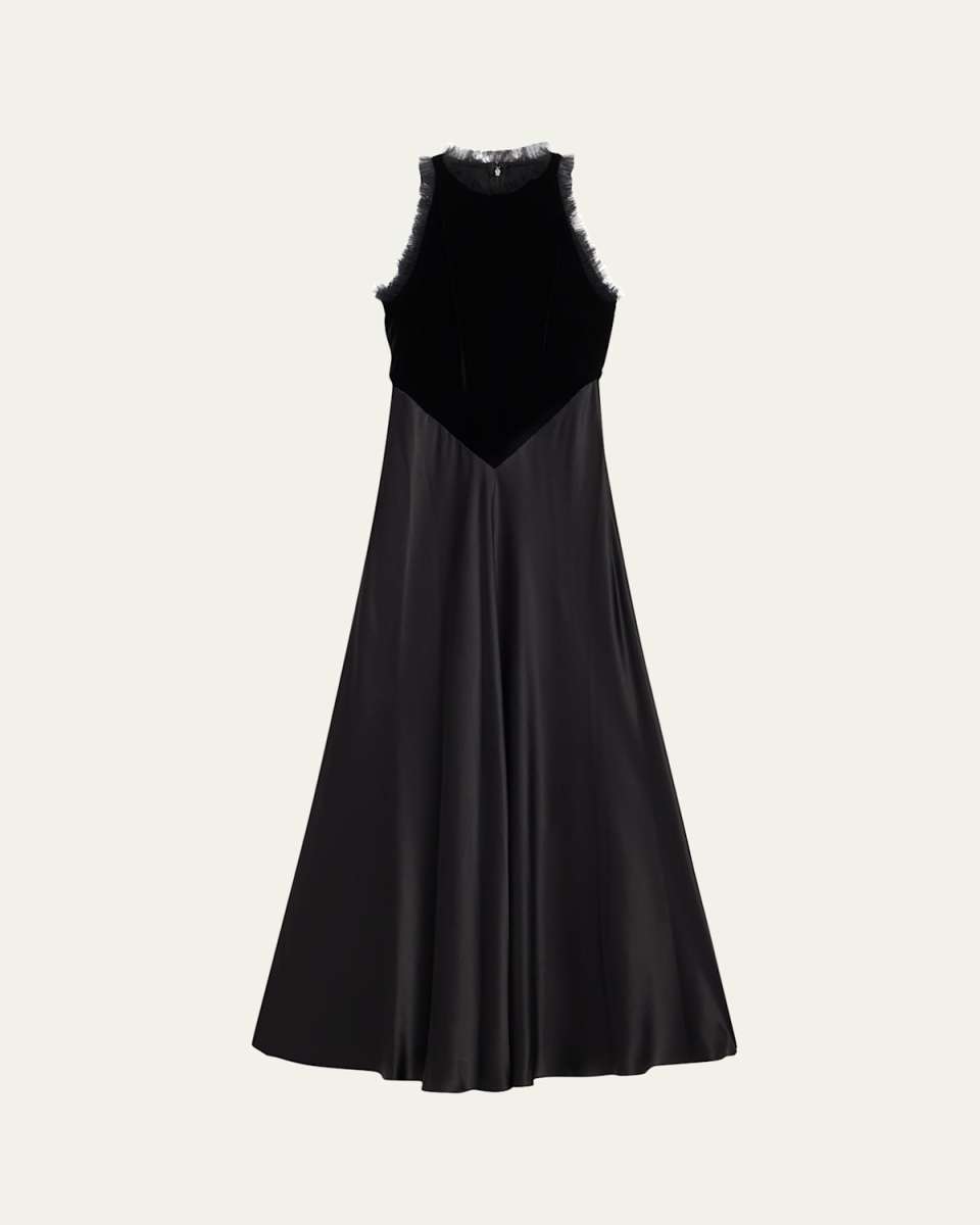 Tulle Ruffle Satin Velvet Maxi Dress